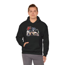 Load image into Gallery viewer, Born Again 1949 Ford-to-BMW Cartoon Hoodie — 'Maniacs' Hand-Drawn Design
